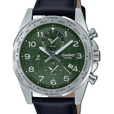 CASIO Enticer Men Green Dial & Black Leather Straps Analogue Watch A2151