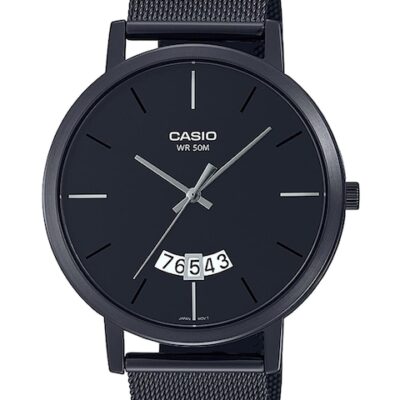CASIO Men Black Dial & Black Stainless Steel Bracelet Style Straps Analogue Watch