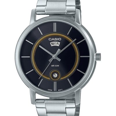 CASIO Men Black Dial & Silver Toned Stainless Steel Bracelet Style Straps Analogue Watch A2051