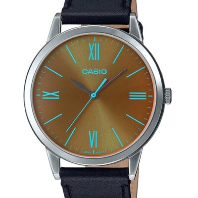 CASIO Men Brown Dial & Black Leather Straps Analogue Watch
