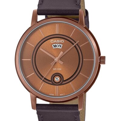 CASIO Men Brown Dial & Brown Leather Straps Analogue Watch