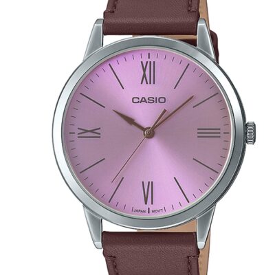 CASIO Men Pink Dial & Brown Leather Straps Analogue Watch A2012