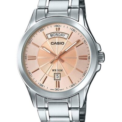 CASIO Men Rose Gold-Toned Dial & Silver Toned Stainless Steel Bracelet Style Straps Analogue Watch