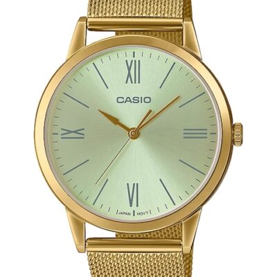 CASIO Men Silver-Toned Dial & Gold-Plated Stainless Steel Bracelet Style Straps Analogue Watch