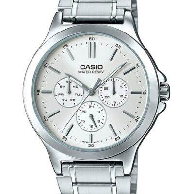 CASIO Men White Dial & Silver Toned Bracelet Style Straps Analogue Watch