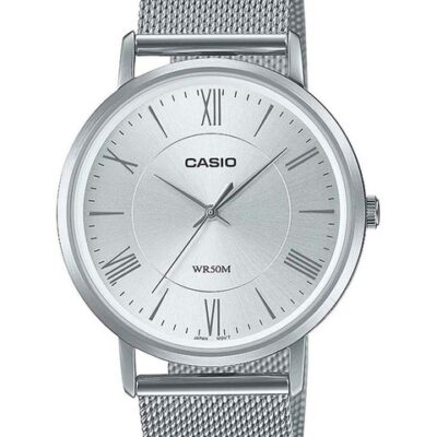 CASIO Men White Dial & Silver Toned Stainless Steel Textured Straps Analogue Watch A1919