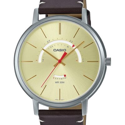 CASIO Men Yellow Dial & Brown Leather Straps Analogue Watch A1879