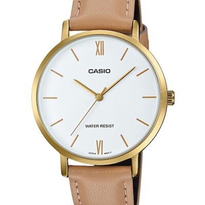 CASIO Women White & Tan Brown Enticer Analogue Leather Watch LTP-VT01GL-7BUDF