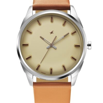 Fastrack Men Brass Dial & Leather Straps Analogue Watch 3273SL02