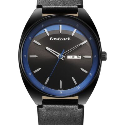 Fastrack Men Brass Dial & Leather Straps Analogue Watch 3292NL01