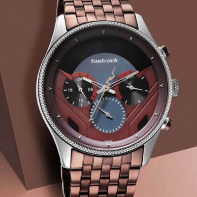 Fastrack Men White Brass Dial & Brown Bracelet Style Straps Analogue Watch