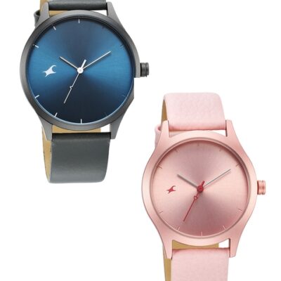 Fastrack Set of 2 Aluminium Dial & Pink Leather Straps Analogue Watch 6803168033AL02