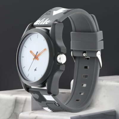 Fastrack Unisex White Dial & Grey Straps TEES-Hashtag Analogue Watch 68011PP04