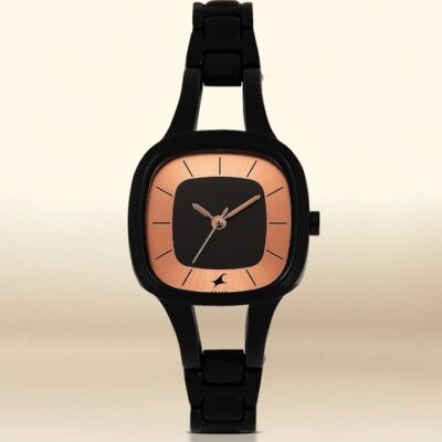 Fastrack Women Black & Rose Gold-Toned Dial Watch 6147NM01