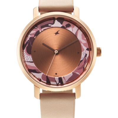 Fastrack Women Printed Brass Dial & Leather Straps Analogue Watch 6287WL01