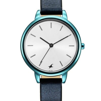 Fastrack Women Silver-Toned Brass Dial & Blue Leather Straps Analogue Watch 6234QL01