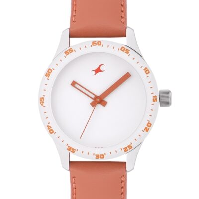 Fastrack Women White Dial & Brown Leather Straps Analogue Watch NK6078SL04
