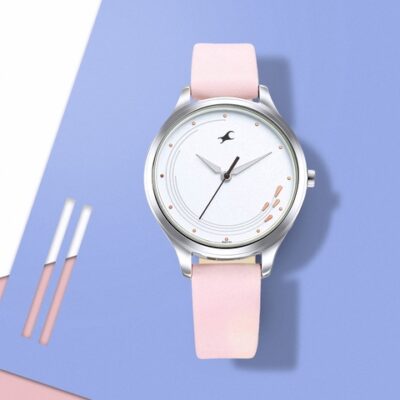 Fastrack Women women’s White Brass Dial & Pink Leather Straps Analogue Watch