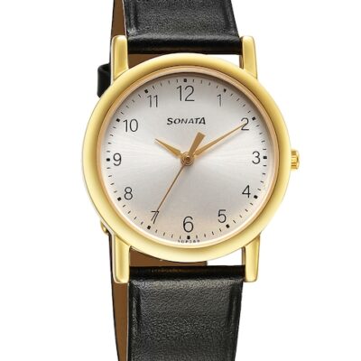 Sonata Classique Collection Men Brass Dial & Leather Straps Analogue Watch 7987YL07W