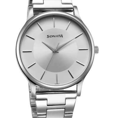Sonata Men Brass Dial & Stainless Steel Bracelet Style Straps Analogue Watch 77105SM10W