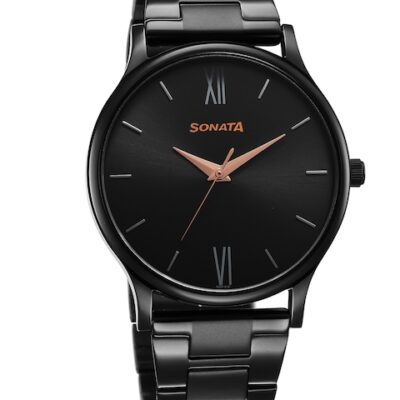 Sonata Men Brass Dial & Stainless Steel Bracelet Style Straps Analogue Watch 77105NM03W