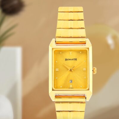 Sonata Men Gold-Toned Dial Watch NF7007Y...