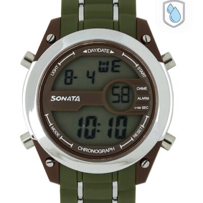 Sonata Men Ocean Series Olive & Brown Digital Watch 77034PP02