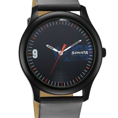 Sonata Men Textured Dial & Leather Straps Analogue Watch- 77106NL02W
