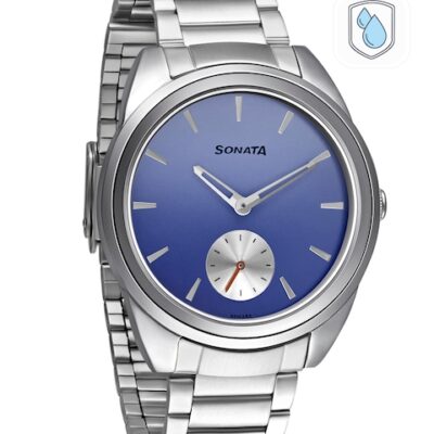 Sonata Women Blue Brass Mother of Pearl Dial & Silver Toned Stainless Steel Bracelet Style Straps Analogue Watch 8182SM02