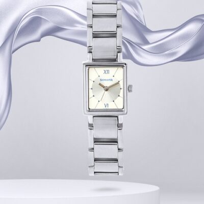 Sonata Women Silver-Toned & Off-White Dial Watch NF8080SM01