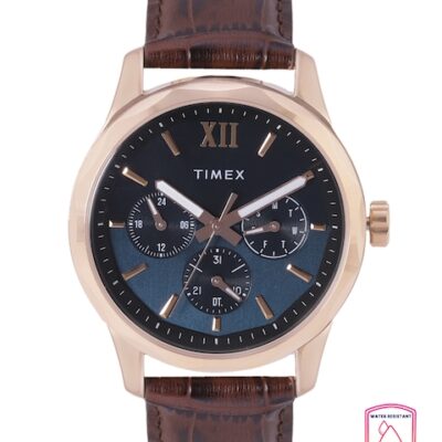 Timex Men Blue Dial & Brown Leather Straps Analogue Multifunction Watch TW0TG7601