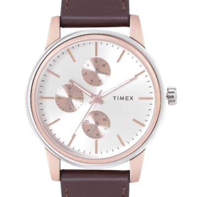 Timex Men Silver-Toned Dial & Brown...