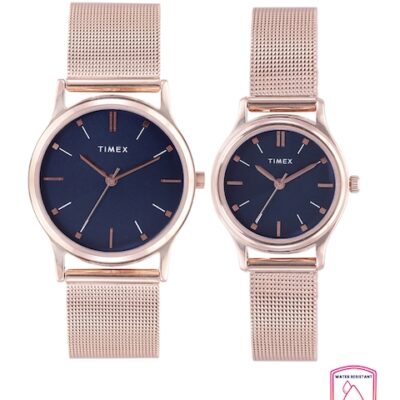 Timex Unisex Blue Dial & Rose Gold-Toned Bracelet Style Straps Analogue Watch TW00PR270