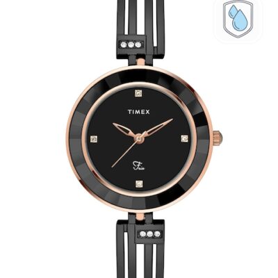 Timex Women Black Brass Dial & Black Bracelet Style Straps Analogue Watch-TWEL16201-Black