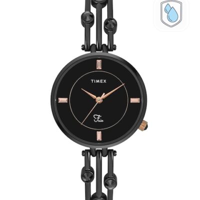 Timex Women Black Brass Dial & Black Bracelet Style Straps Analogue Watch TWEL16003