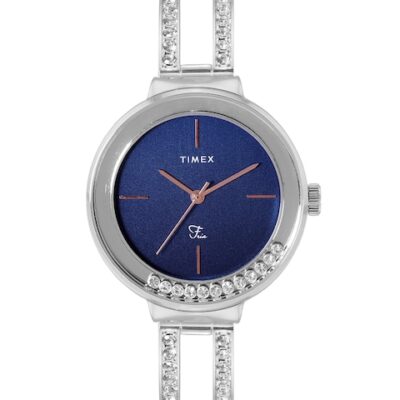 Timex Women Blue Brass Dial & Silver Toned Bracelet Style Straps Analogue Watch TWEL13500