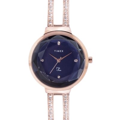 Timex Women Blue Dial & Rose Gold Toned Analogue Watch TWEL13404