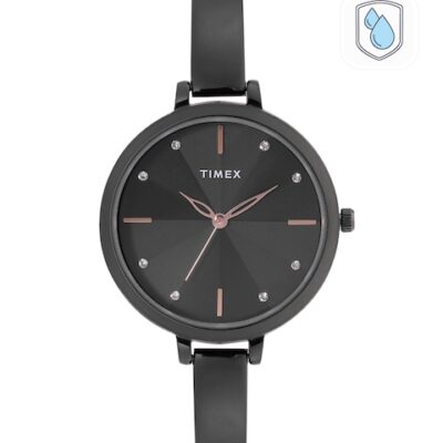 Timex Women Brass Dial & Black Bracelet Style Straps Analogue Watch TWEL128SMU06