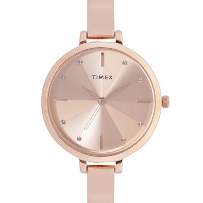 Timex Women Brass Dial & Rose Gold Toned Bracelet Style Straps Analogue Watch TWEL128SMU05