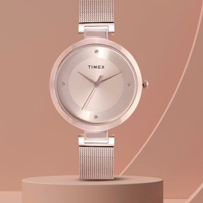 Timex Women Rose Gold-Toned Dial & Straps Bracelet Style Analogue Watch TWEL107SMU02