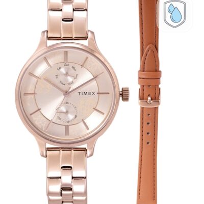 Timex Women Rose Gold-Toned Printed Anal...