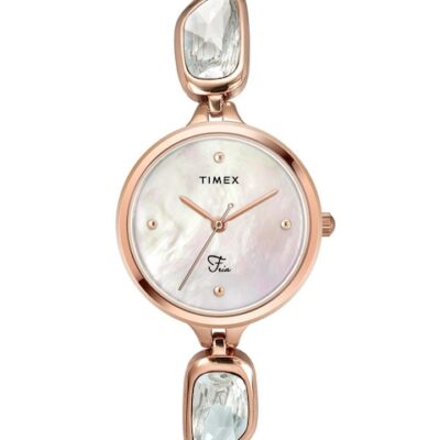 Timex Women Silver-Toned Brass Dial & Bracelet Style Straps Analogue Watch TWEL1590