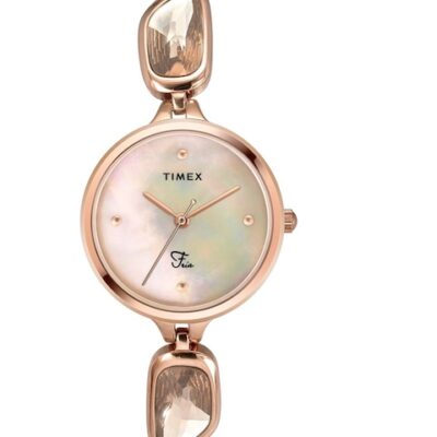 Timex Women Silver-Toned Brass Dial & Rose Gold Toned Straps Analogue Watch TWEL15902