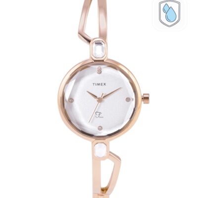 Timex Women Silver-Toned Dial & Rose Gold-Toned Bracelet Style Analogue Watch TWEL15100