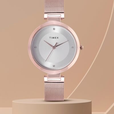 Timex Women Silver-Toned Dial & Rose Gold-Toned Bracelet Style Analogue Watch TWEL107SMU01