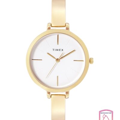 Timex Women White Dial & Gold Toned Stainless Steel Analogue Watch-TWEL12820
