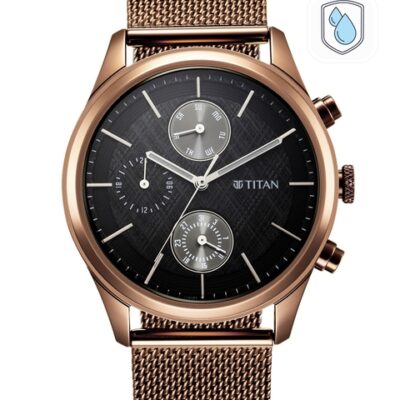 Titan Men Black Dial & Brown Stainless Steel Bracelet Style Straps Analogue Watch