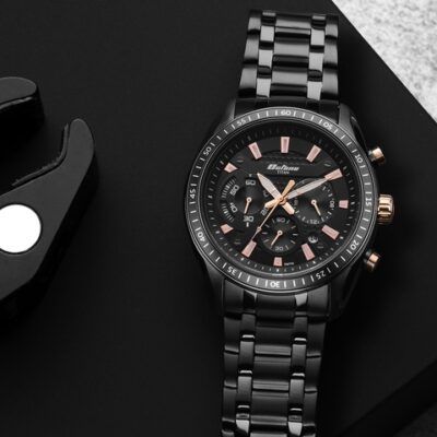 Titan Men Black Patterned Dial & Black Stainless Steel Bracelet Style Straps Analogue Watch 90077KM04