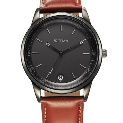 Titan Men Brass Dial Stainless Steel Straps Analogue Watch 10027QL01