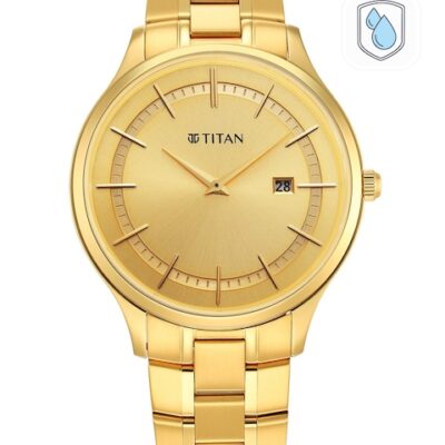Titan Men Gold-Toned Dial & Gold Toned Stainless Steel Bracelet Style Straps Analogue Watch